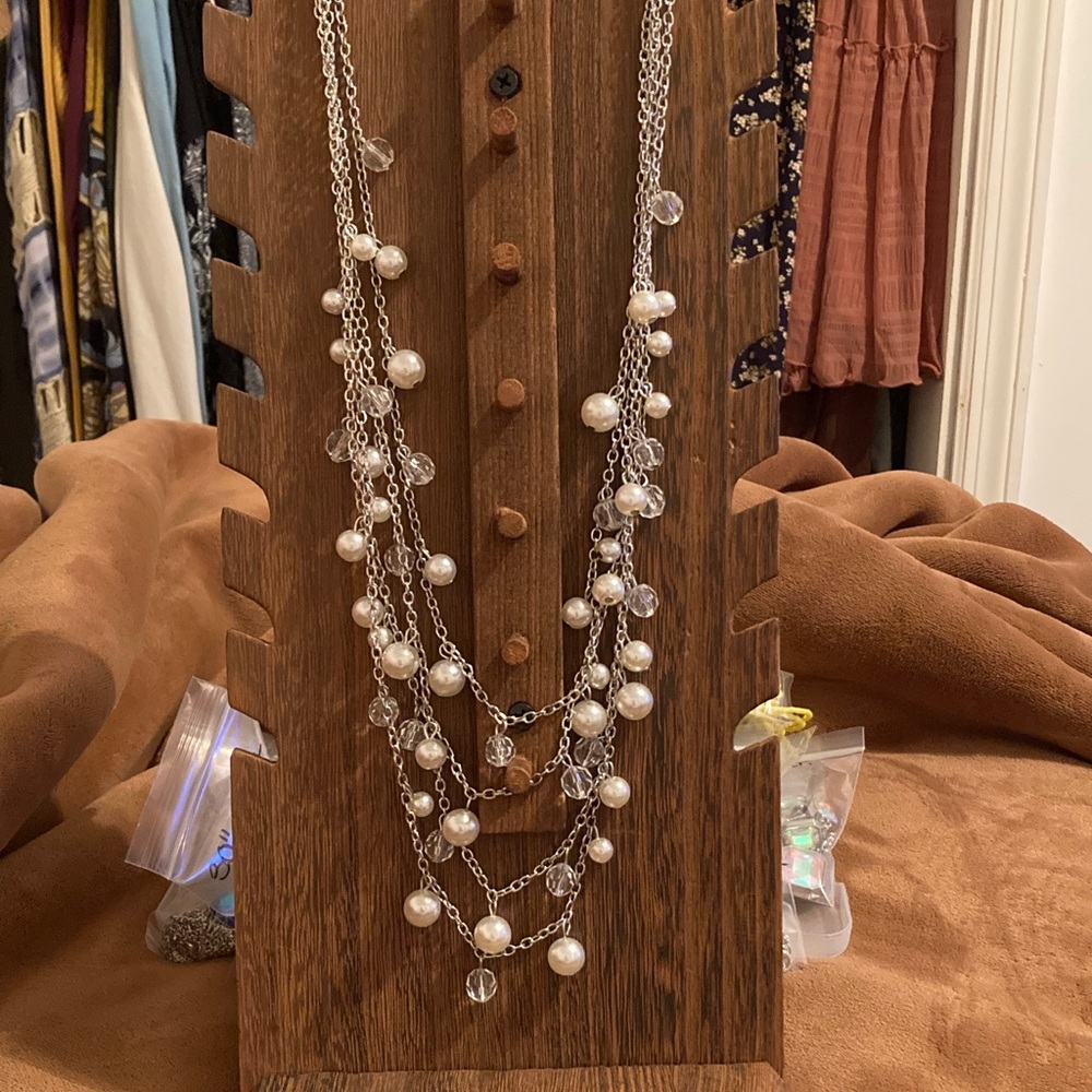 Elegant Silver Faux Pearl Necklace
